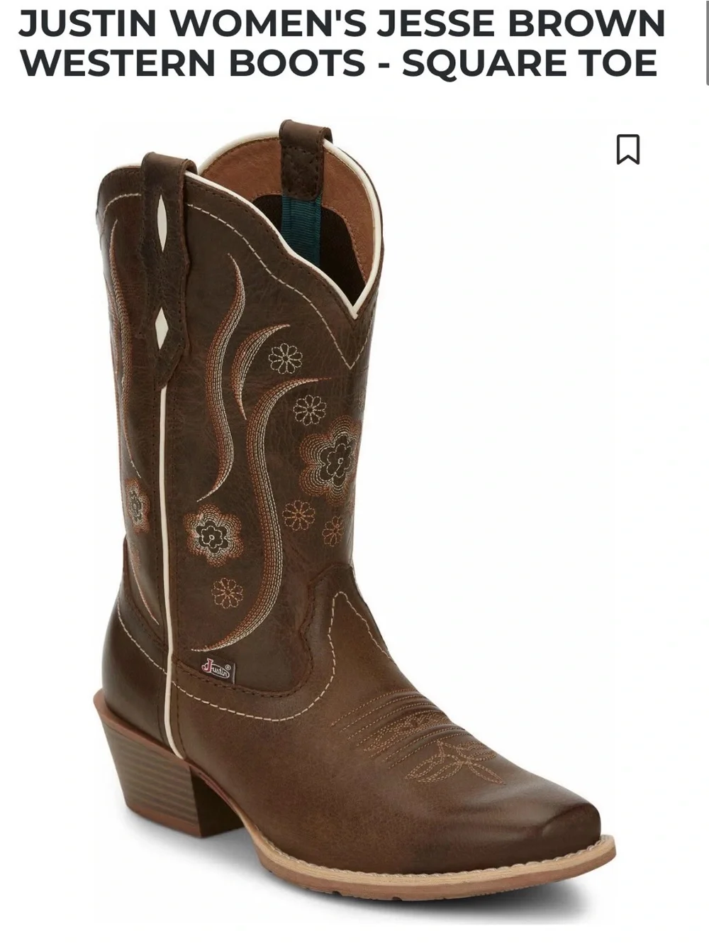 NEW Justin Boots Women's Jesse Brown Western Cowgirl Boots - Square Toe 8 B - Picture 3 of 9